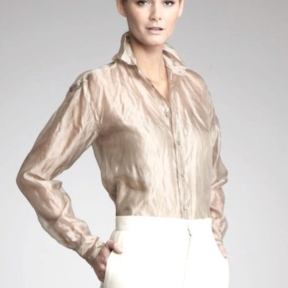 Ralph Lauren Black Label Tops - New, Ralph Lauren Black Label Crinkled Organza Puffed Silk Blend Blouse